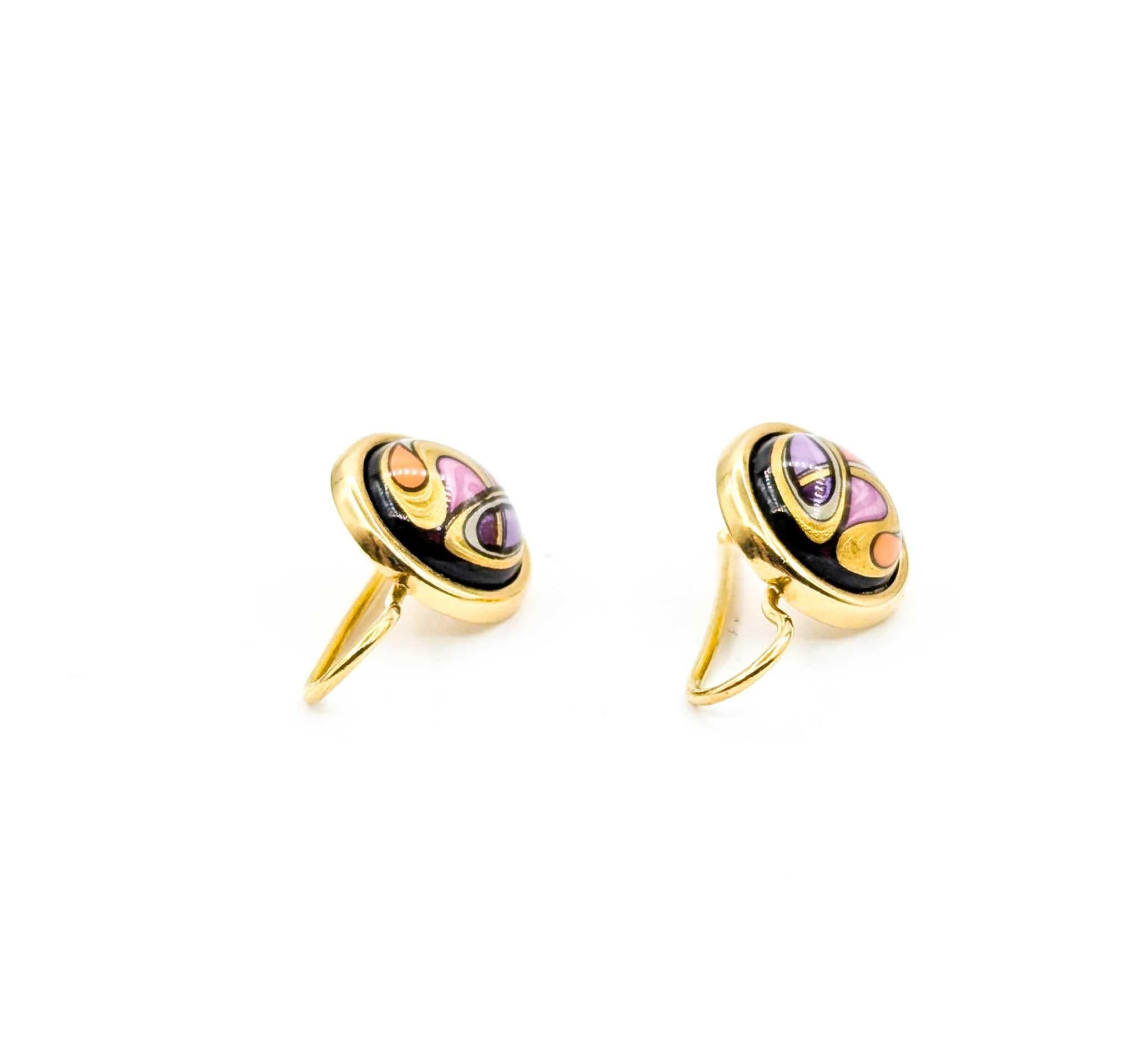 Contemporain Boucles d'oreilles en émail Freywille doré en vente