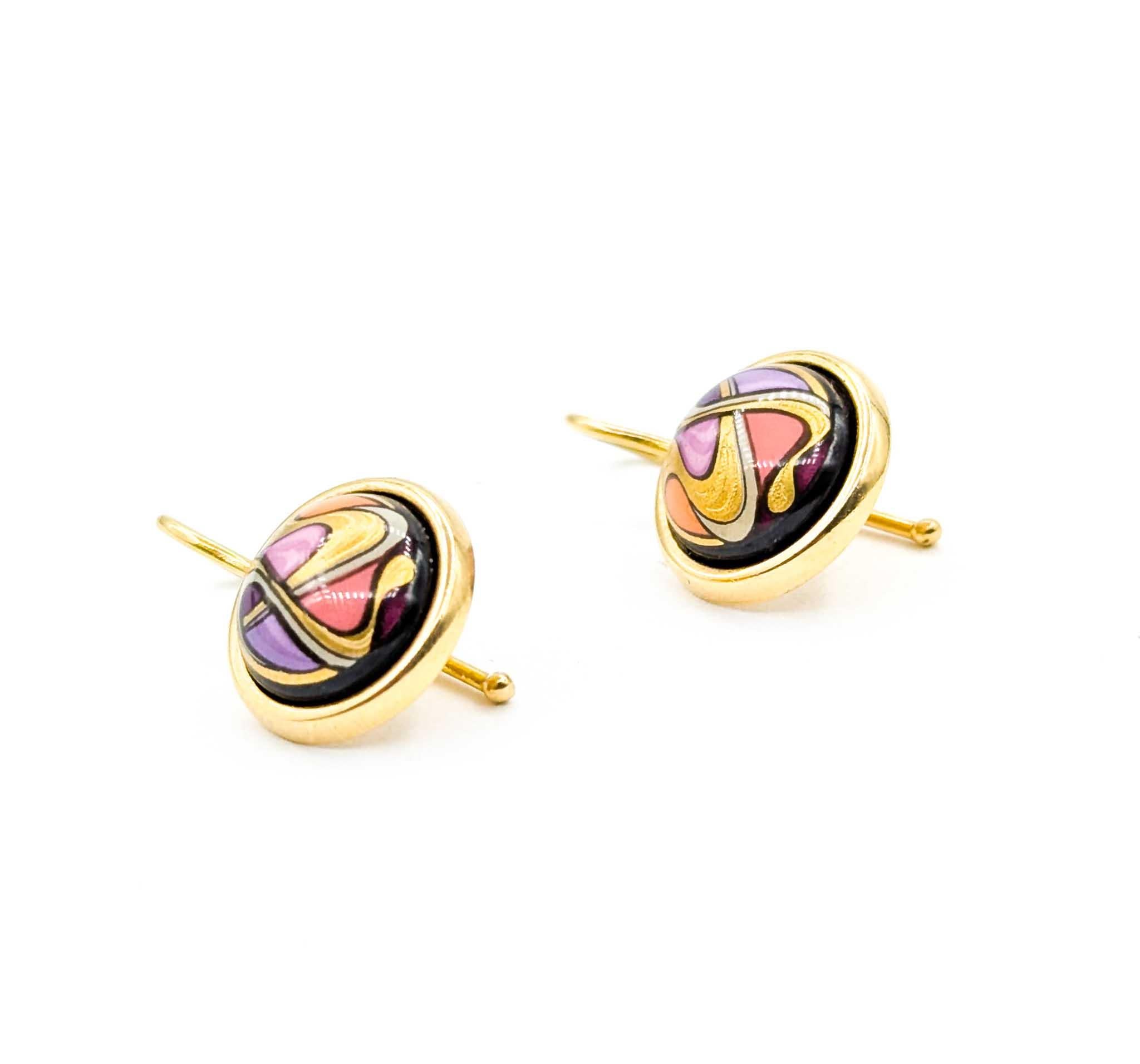 Boucles d'oreilles en émail Freywille doré en vente 1