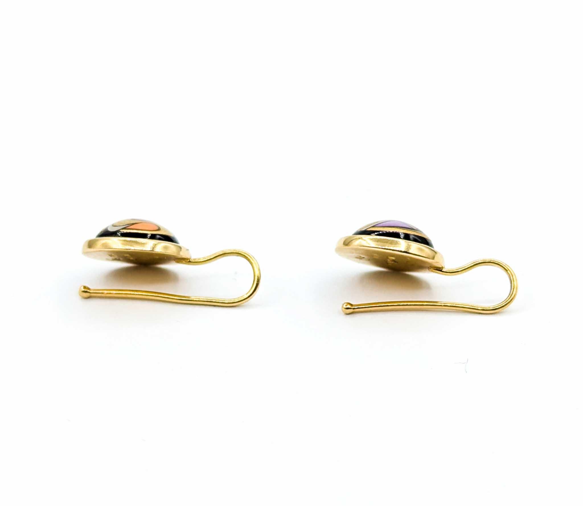 Boucles d'oreilles en émail Freywille doré en vente 2