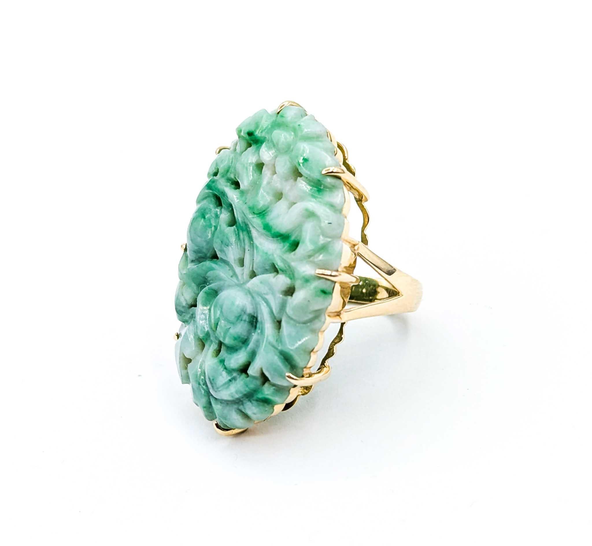 Squisito anello di giada e oro 14k in vendita 3