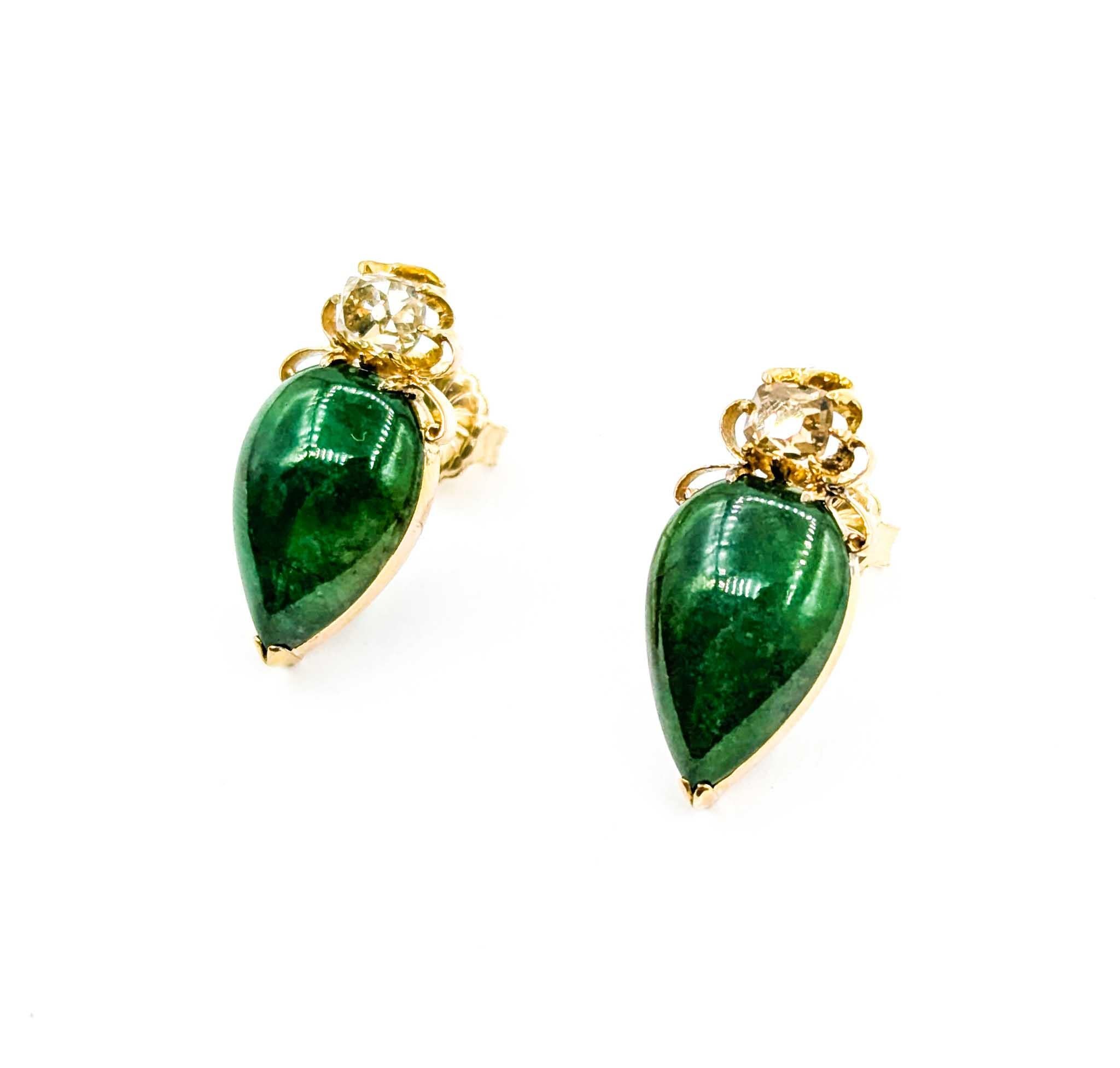 Boucles d'oreilles en or jaune 9k avec diamants et jade Unisexe en vente