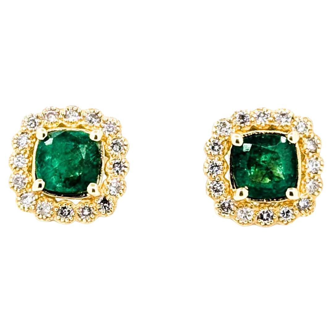 Boucles d'oreilles en or jaune 14k avec émeraudes et diamants en vente