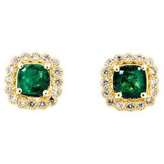 Emerald and Diamond Earrings in Luxurious 14k Yellow Gold