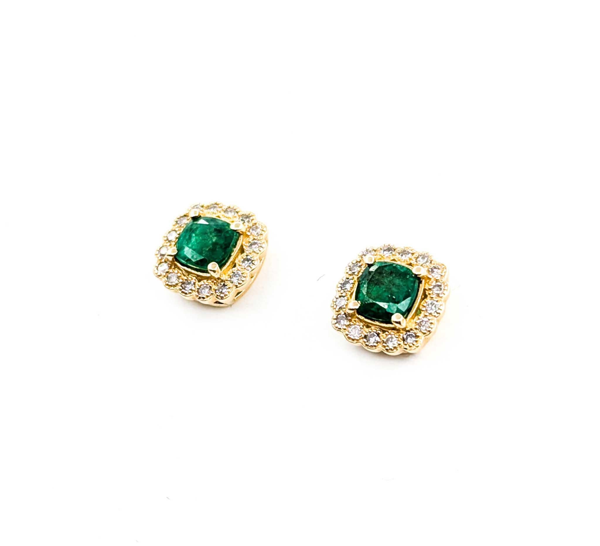 Boucles d'oreilles en or jaune 14k avec émeraudes et diamants Excellent état - En vente à Bloomington, MN