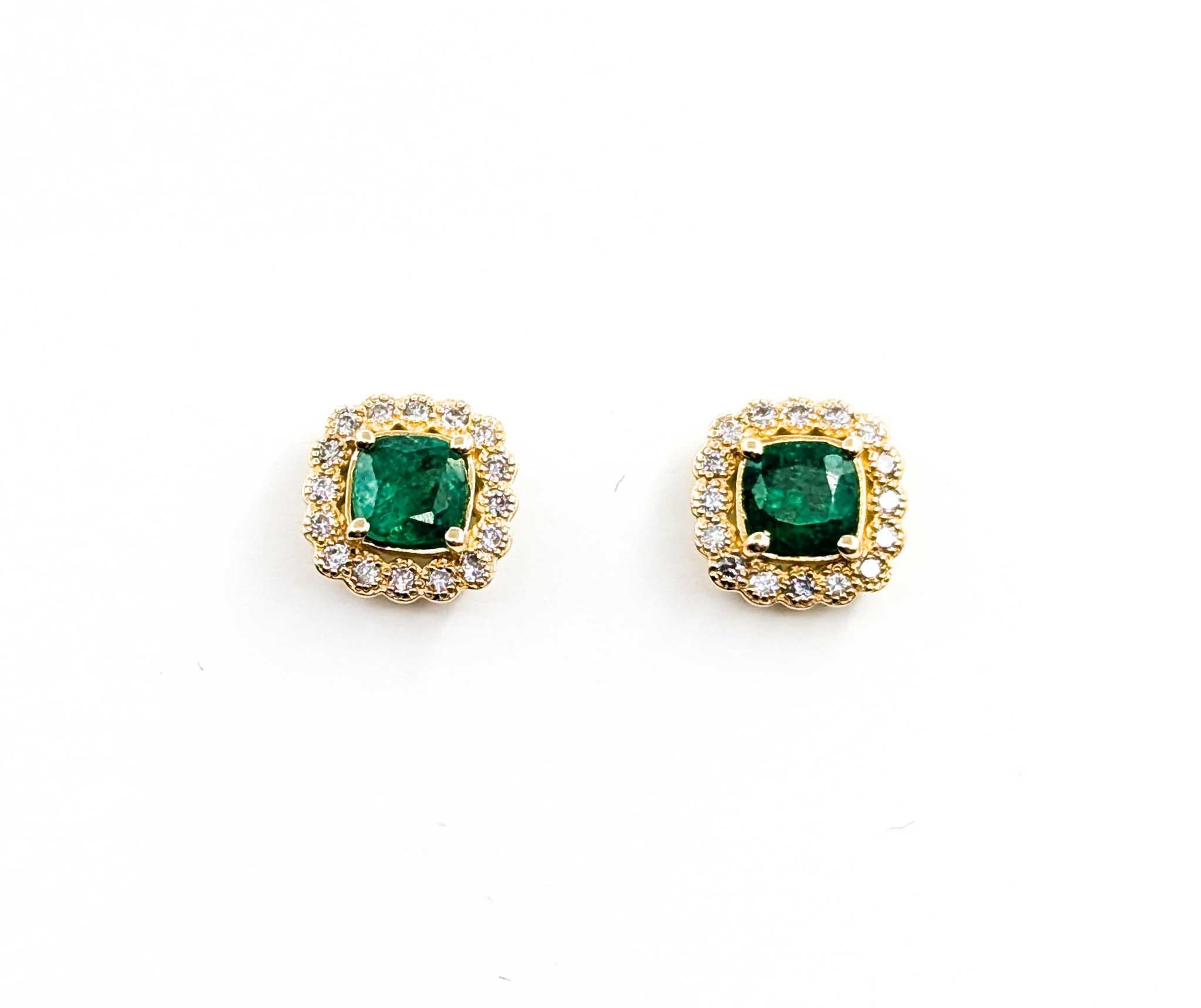 Boucles d'oreilles en or jaune 14k avec émeraudes et diamants en vente 2