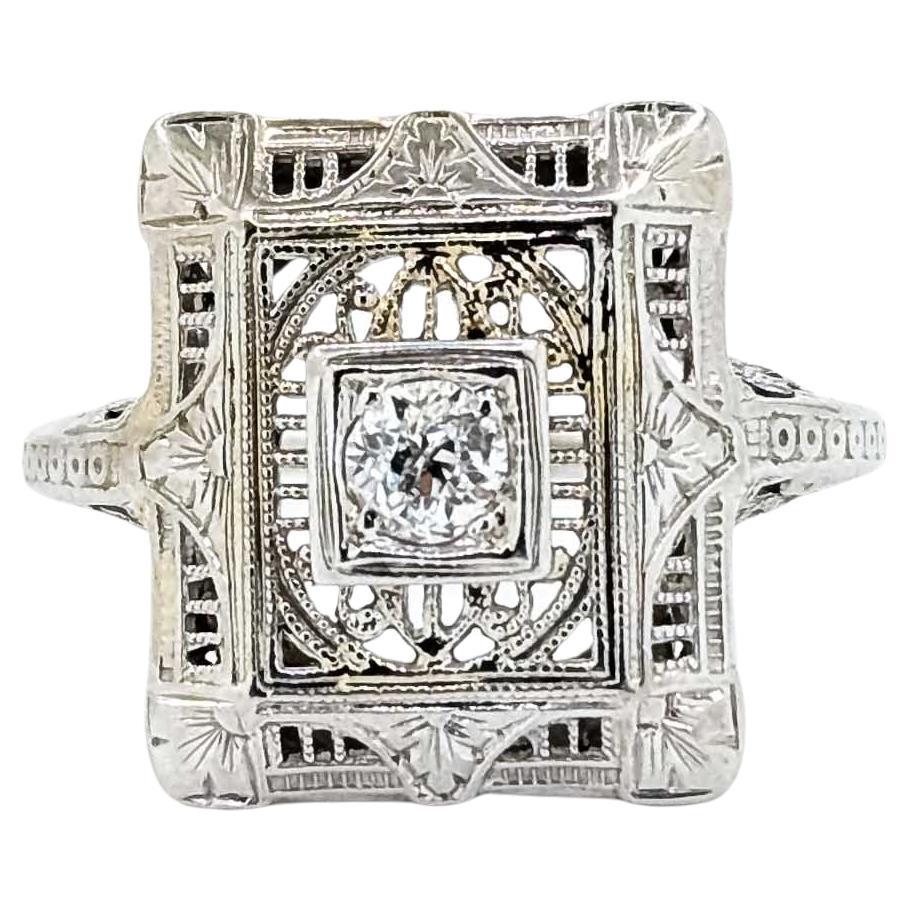 Anello con diamante in filigrana in oro bianco 18 carati