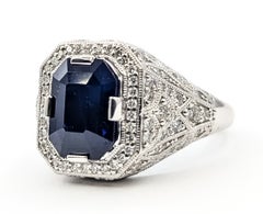 Ceylon Sapphire & Diamond Milgrain Ring in Platinum