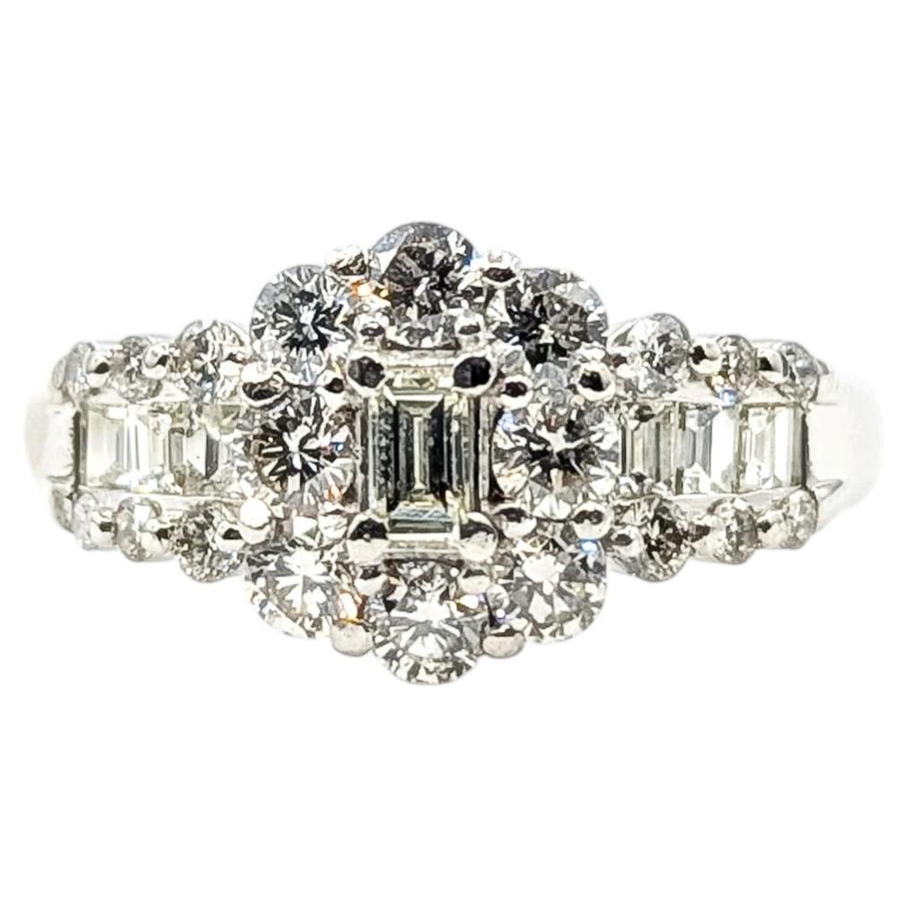 Diamond Geometric Halo Ring in Platinum