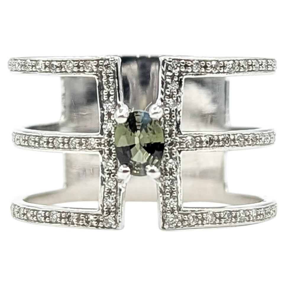 Alexandrite & Diamond Three-Row Openwork Ring in 14k White Gold