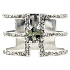 Alexandrite & Diamond Three-Row Openwork Ring in 14k White Gold
