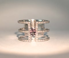 Alexandrite & Diamond Three-Row Openwork Ring in 14k White Gold