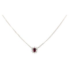 Ruby & Diamond Halo Pendant Necklace in Platinum