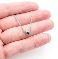 Ruby & Diamond Halo Pendant Necklace in Platinum
