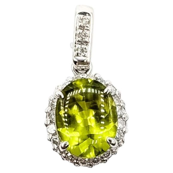 Peridot & Diamond Halo Pendant in Platinum