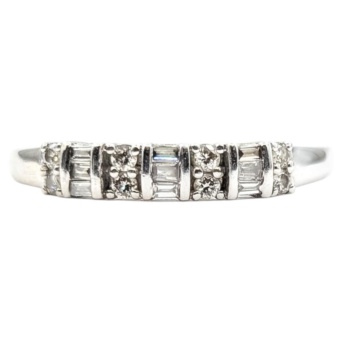 Diamond Round & Baguette Bridal Band in 14k White Gold