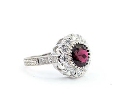 Rubellite Tourmaline & Diamond Halo Ring in 18k White Gold