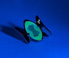 Uranium Glass Marquise Bypass Ring in 14k Yellow Gold