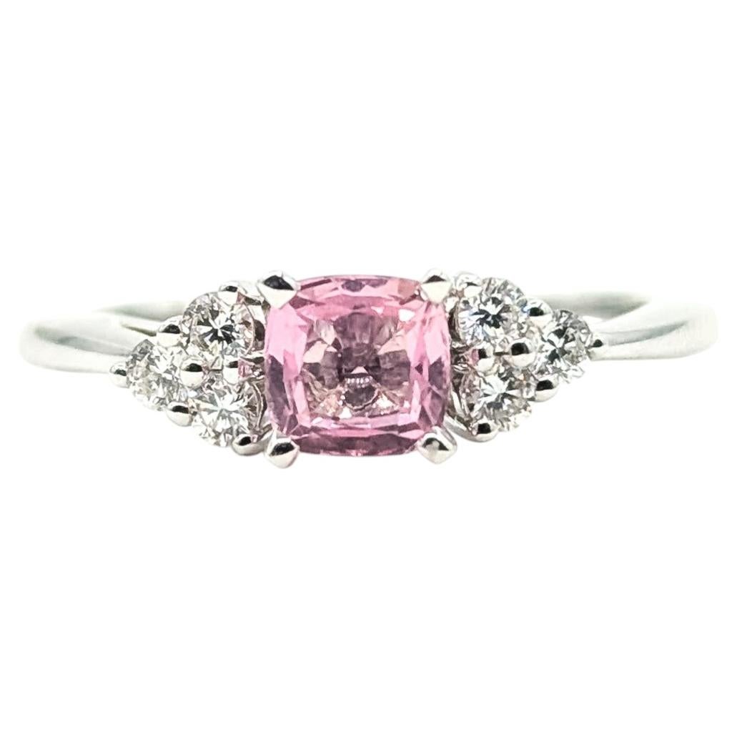 Pink Sapphire and Diamond Floral Cluster Ring in 14k White Gold For Sale
