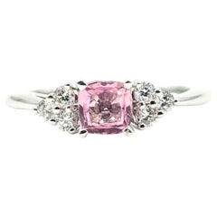 Pink Sapphire and Diamond Floral Cluster Ring in 14k White Gold