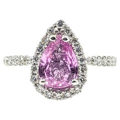 Pear-Shaped Pink Sapphire and Diamond Halo Ring in 14k White Gold