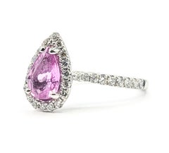 Pear-Shaped Pink Sapphire and Diamond Halo Ring in 14k White Gold