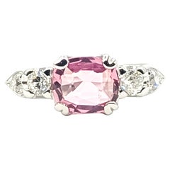 Vintage Pink Sapphire and Diamond Five-Stone Ring in Platinum- GIA 2235934095