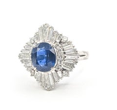 Ballerina Halo Blue Sapphire & Diamond Ring in Platinum- GIA 2233945741