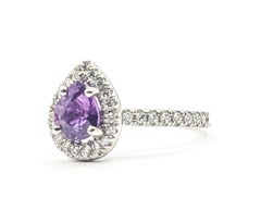 Pear-Shaped Pink-Purple Sapphire & Diamond Halo Ring in Platinum- GIA 2231153804