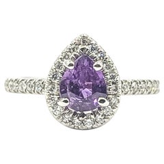 Pear-Shaped Pink-Purple Sapphire & Diamond Halo Ring in Platinum- GIA 2231153804