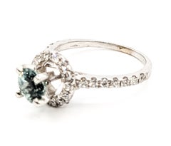 Light Blue Sapphire & Diamond Halo Ring in 14k White Gold- GIA 5221468572