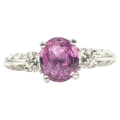 Ornate Pink Sapphire & Diamond Three-Stone Ring in Platinum- GIA 1206575953