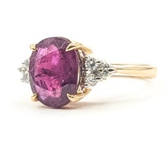 Tapered Ruby & Diamond Three-Stone Ring in 14k Yellow Gold- GIA 2235945689