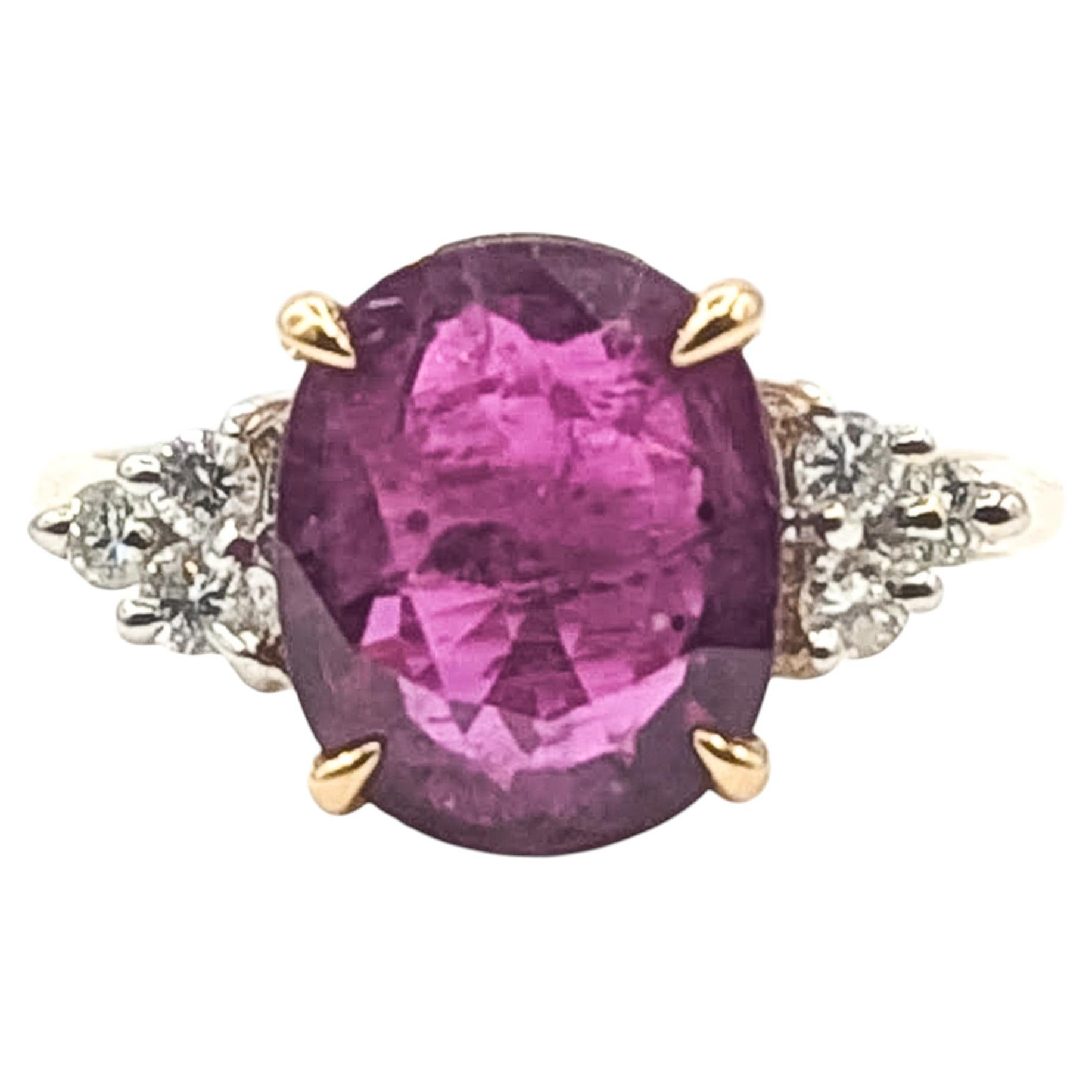 Tapered Ruby & Diamond Three-Stone Ring in 14k Yellow Gold- GIA 2235945689