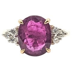 Tapered Ruby & Diamond Three-Stone Ring in 14k Yellow Gold- GIA 2235945689