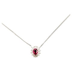 Floral Ruby & Diamond Pendant Necklace in Platinum