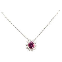 Ruby & Diamond Halo Necklace in Platinum