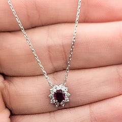 Ruby & Diamond Halo Necklace in Platinum