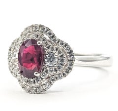 Quatrefoil Burma Ruby & Diamond Halo Ring in 14k White Gold- GIA 2231953854