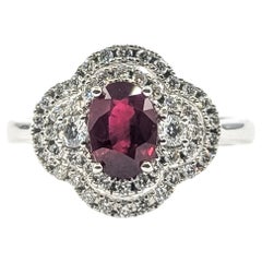 Quatrefoil Burma Ruby & Diamond Halo Ring in 14k White Gold- GIA 2231953854