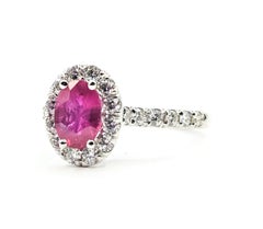 Oval Ruby & Diamond Halo Ring in 18k White Gold- GIA 2235939211