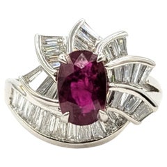 Leaf Motif Ruby and Diamond Cocktail Ring in Platinum- GIA 2235818463