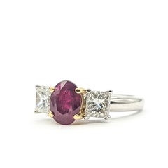 Three-Stone Ruby and Princess-Cut Diamond Ring in Platinum- GIA 2231723239