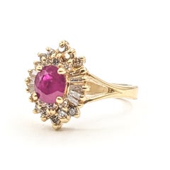 Ballerina Halo Ruby and Diamond Ring in 14k Yellow Gold- GIA 6237536467