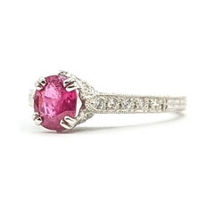Milgrain Ruby and Diamond Ring in 18k White Gold