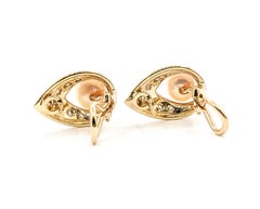 Chevron Pearl and Diamond Leverback Earrings in 14k Yellow Gold