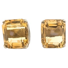 Emerald-Cut Citrine Stud Earrings in 14k Yellow Gold