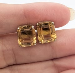 Emerald-Cut Citrine Stud Earrings in 14k Yellow Gold