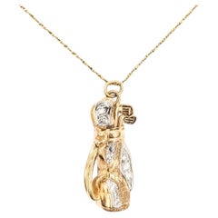 Golf Bag Diamond Pendant Necklace in 14k Yellow Gold