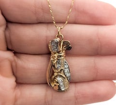 Golf Bag Diamond Pendant Necklace in 14k Yellow Gold