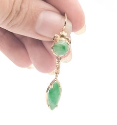 Jade Cabochon Dangle Earrings in 14k Yellow Gold